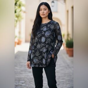 J Jill Fit Navy Floral long sleeve top, ladies’ size M